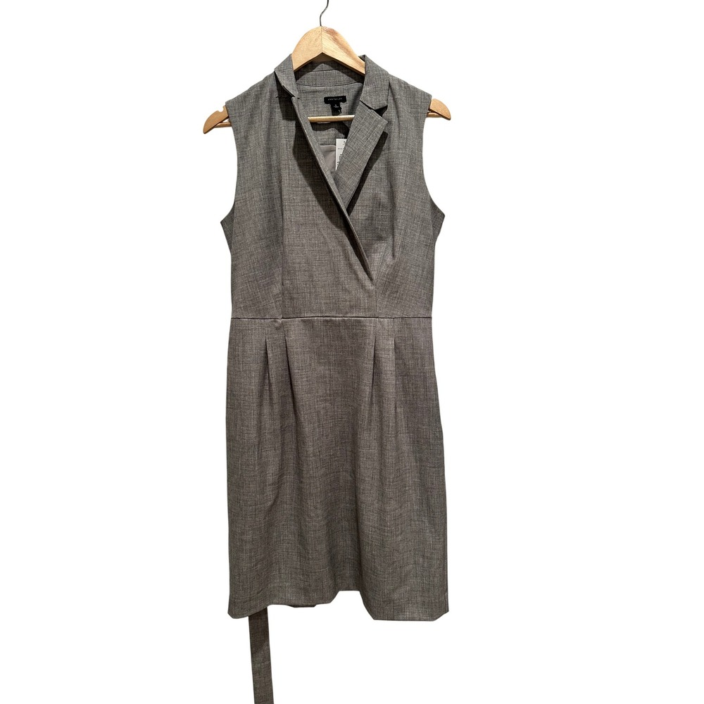 Ann Taylor Womens Gray Sleeveless Wrap Belted Sheath Career Dress Size 10 NWT